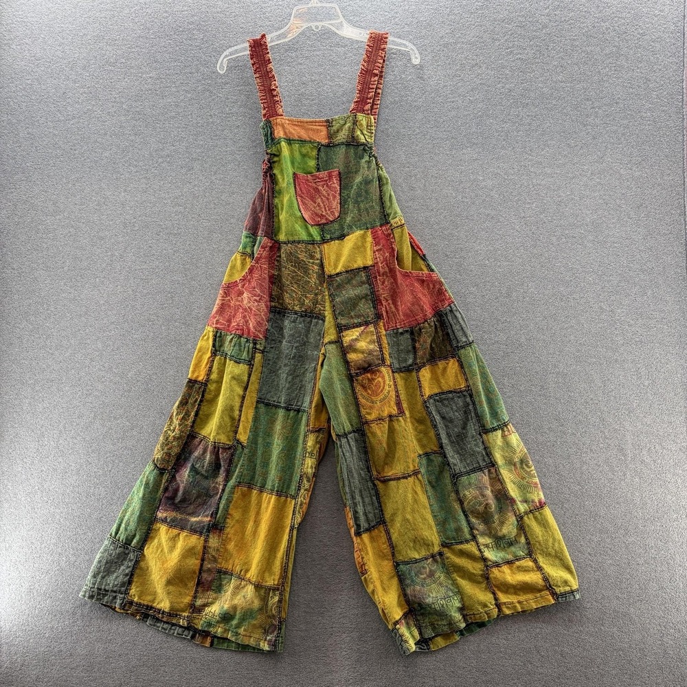 Gardenbelle Shop Jumpsuit Women OS Yellow Green Patchwork Wide Leg Boho Festival